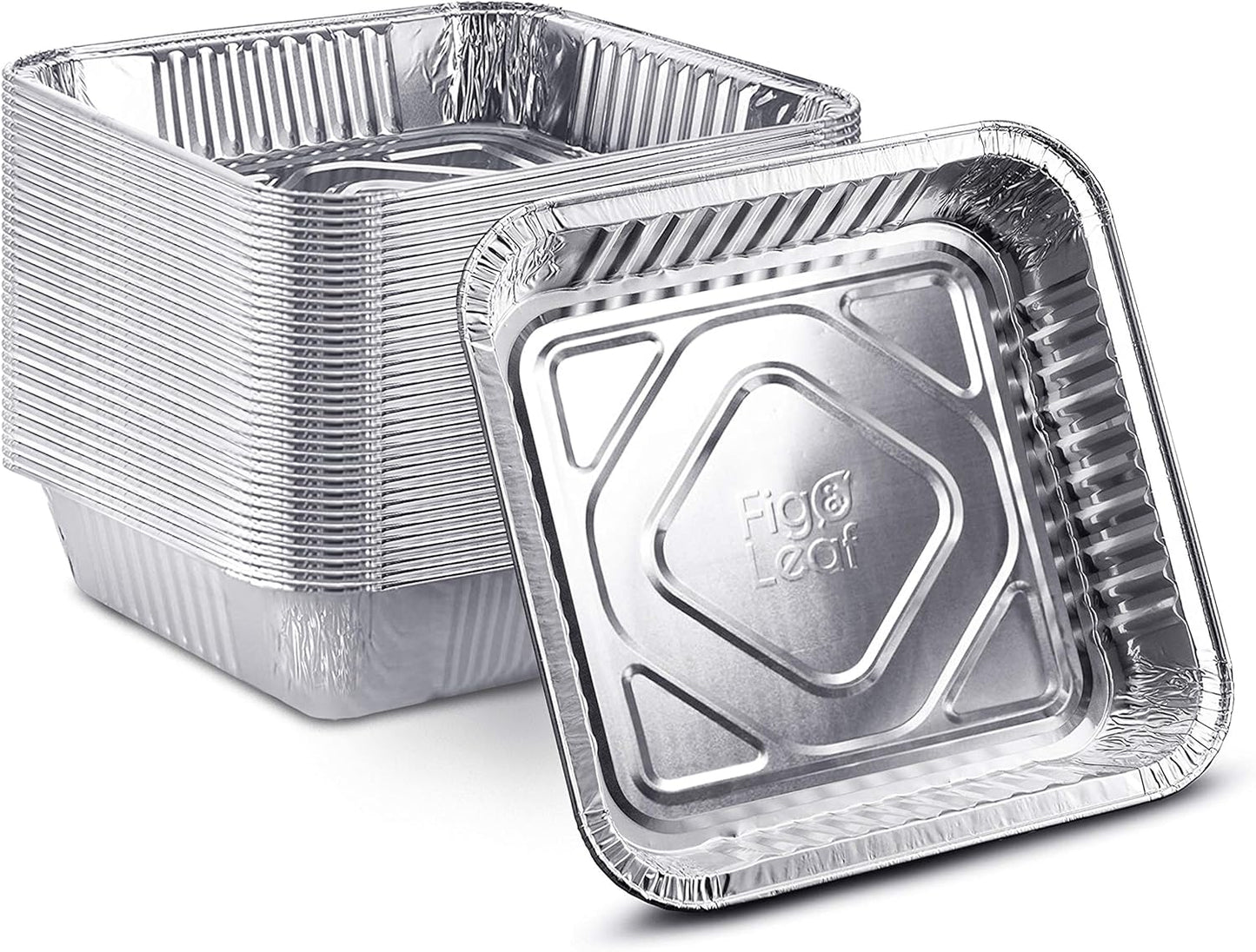 **Heavy Duty Aluminum Foil Cake Pans - 50 Pack | 8” x 8” Disposable Baking Tins for Roasting & Broiling**
