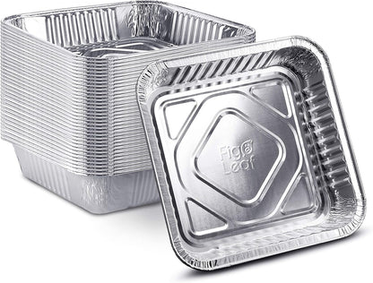 **Heavy Duty Aluminum Foil Cake Pans - 50 Pack | 8” x 8” Disposable Baking Tins for Roasting & Broiling**