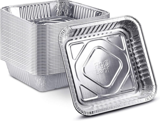 **Heavy Duty Aluminum Foil Cake Pans - 50 Pack | 8” x 8” Disposable Baking Tins for Roasting & Broiling**