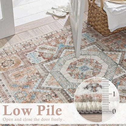 DCX Washable 8x10 Area Rug, Soft Machine Washable Non Slip with Rubber Backing Vintage Rug, Kid & Pet Friendly Living Room Area Rugs 8x10, Foldable Rugs for Bedroom Dining Room Office-Brown