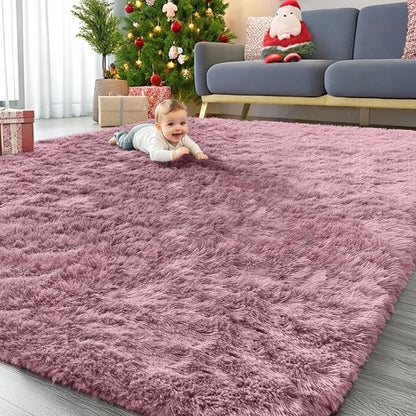 OLANLY 9x12 Machine Washable Large Area Rugs for Living Room, Bedroom, Soft Fluffy Shaggy Bedside Rug, Indoor Floor Carpet for Kids Girls and Boys, Dorms, Nursery, Home Decor Aesthetic, Blush