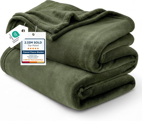 Bedsure GentleSoft Fleece Throw Blanket - XL Olive Green, 300GSM Lightweight Plush for Cozy Comfort, 50x70 Inches