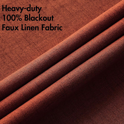 MIULEE Blackout Linen Curtains - Thermal Insulated Burnt Orange Drapes | 52 x 63 Inch (2 Panels) for Bedroom & Living Room