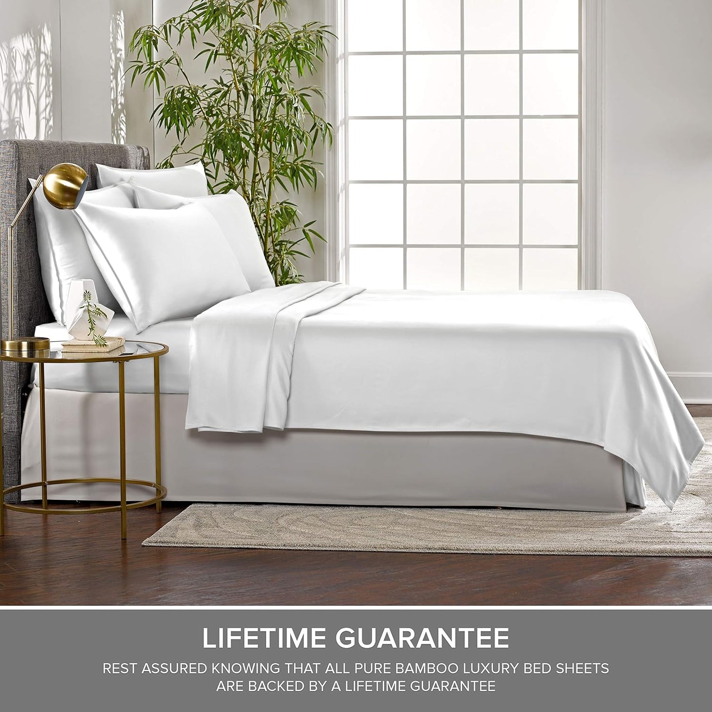 Pure Bamboo Split King Sheets - 100% Organic Viscose Bed Sheet Set, Soft & Cooling, 2 Fitted Sheets (White)