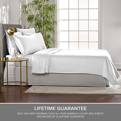 Pure Bamboo Split King Sheets - 100% Organic Viscose Bed Sheet Set, Soft & Cooling, 2 Fitted Sheets (White)