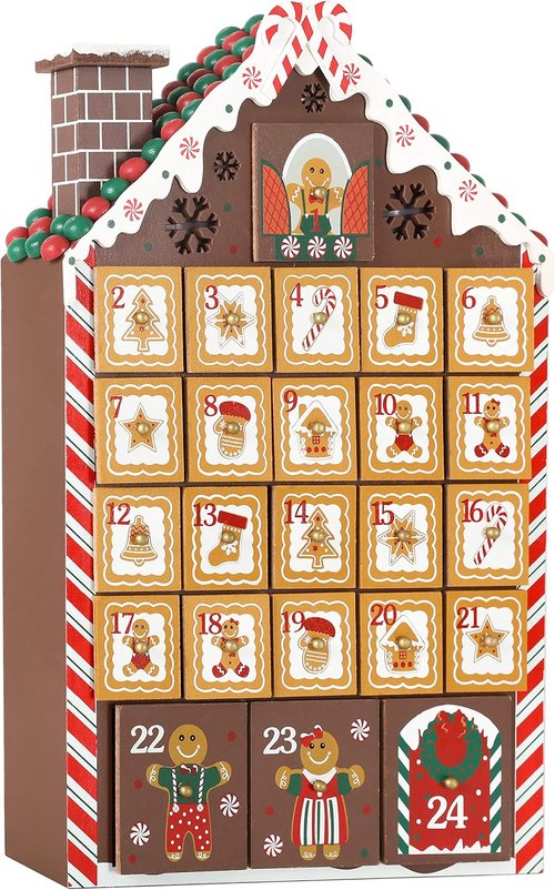 BRUBAKER Reusable Wooden Advent Calendar - Gingerbread House with LED Lighting | DIY Christmas Decor 10.31 x 17.72 x 2.17 Inches