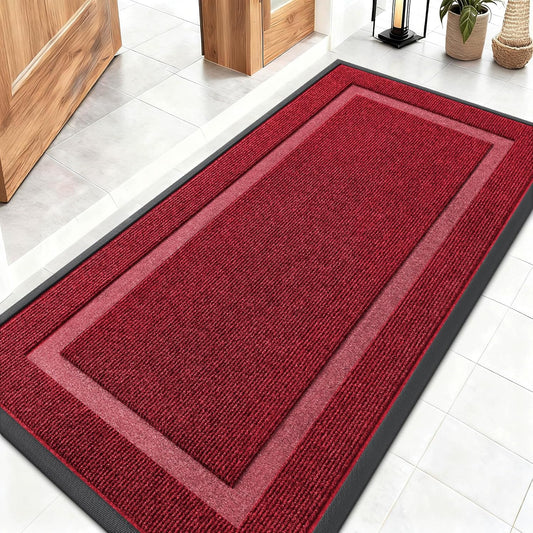 OLANLY Waterproof Front Door Mat - All-Season Indoor/Outdoor Doormat | Sturdy Natural Rubber, 47x23, Wine Red