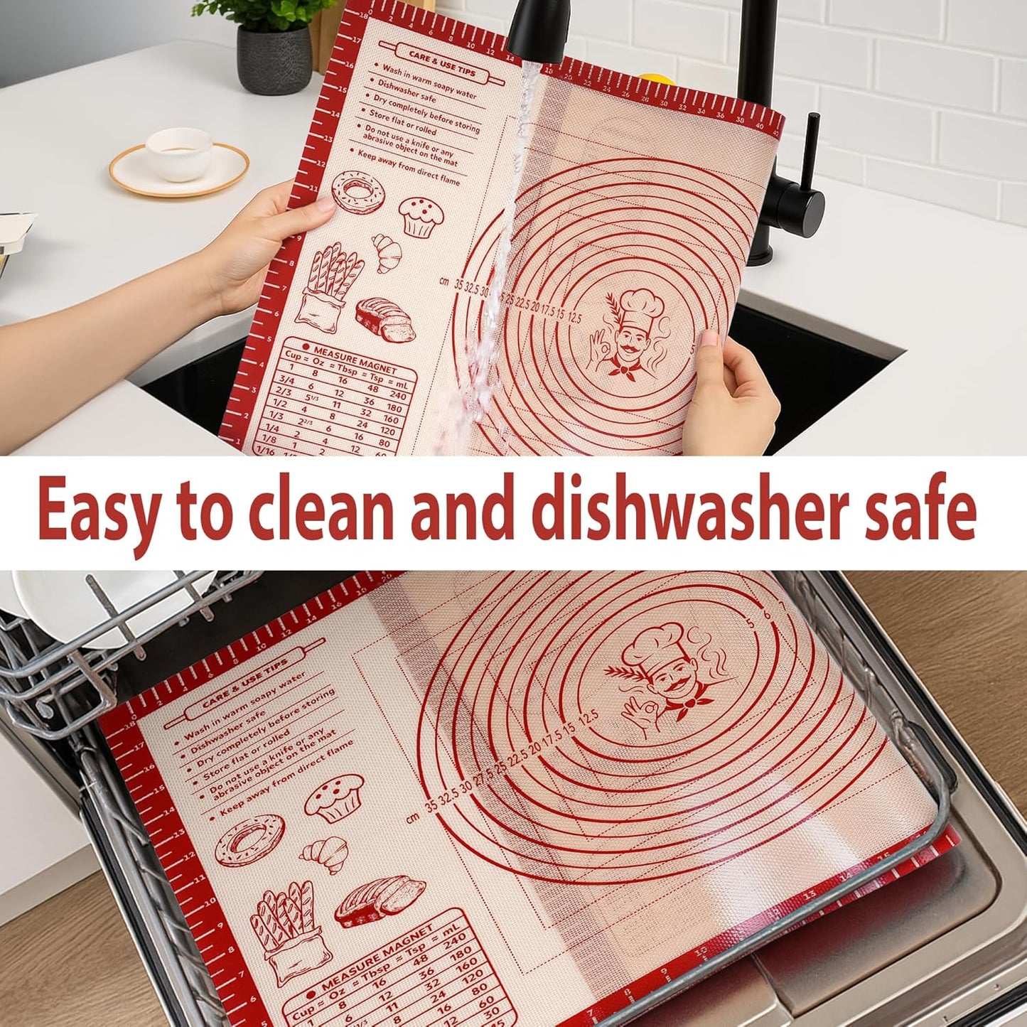 Silicone Baking Pastry Dough Mat - Non-Slip Rolling Surface with Measurement Guides | 20x28 Inch Reusable Kneading Board