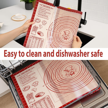 Silicone Baking Pastry Dough Mat - Non-Slip Rolling Surface with Measurement Guides | 20x28 Inch Reusable Kneading Board