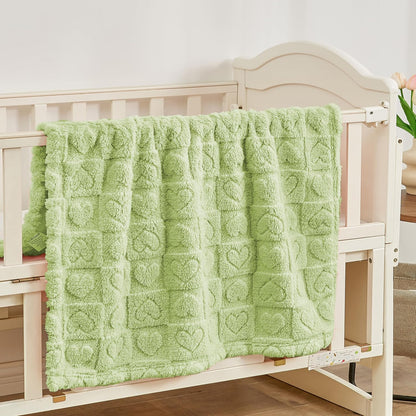Yurhap Fleece Baby Blanket - Ultra Soft Heart Checkered Design for Boys & Girls | 30” x 40” (Green)