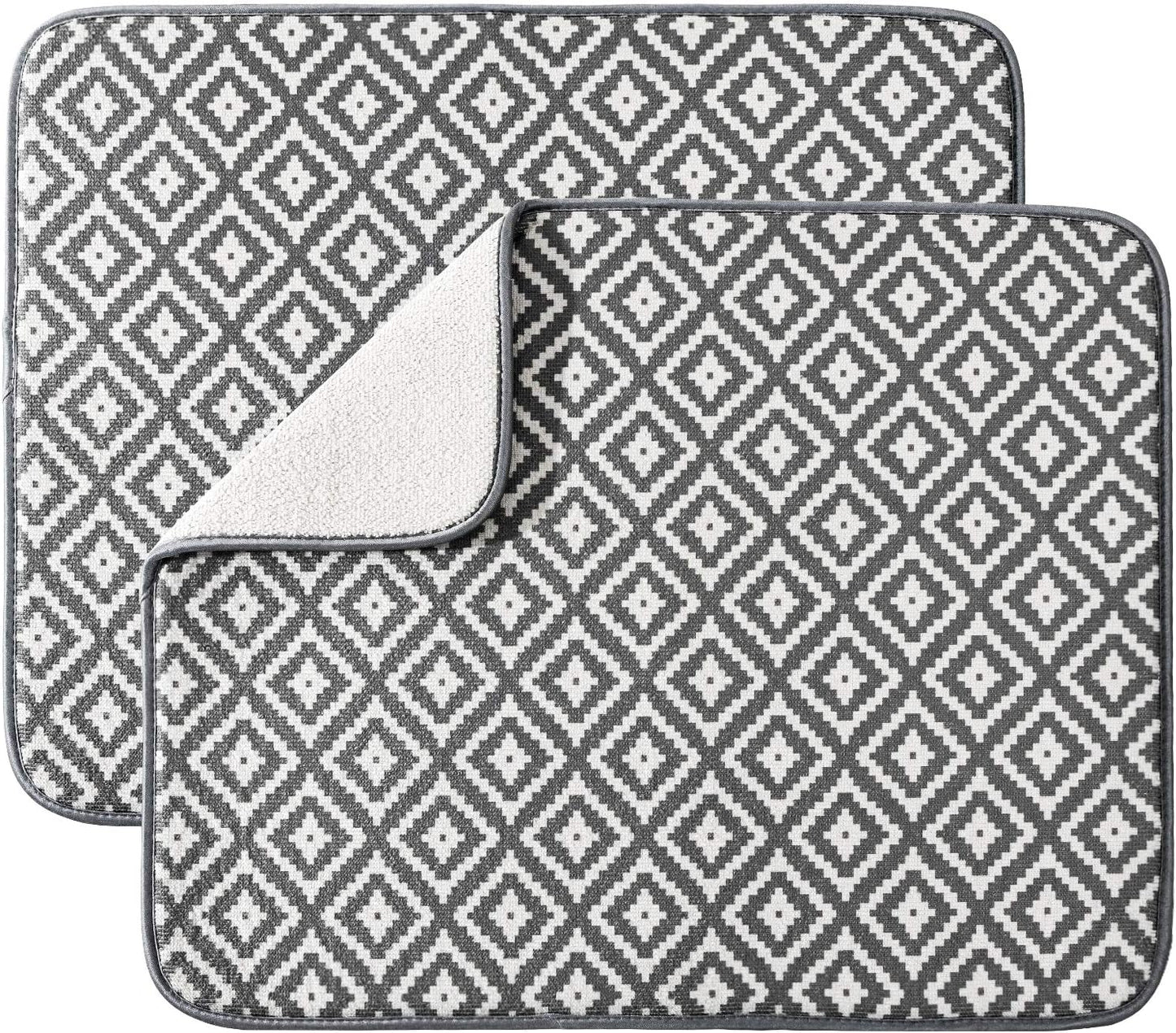 Subekyu Dish Drying Mat - Ultra Absorbent Microfiber Drainer Mats | 2 Pack, 19.2" x 15.8" (Rhombus)