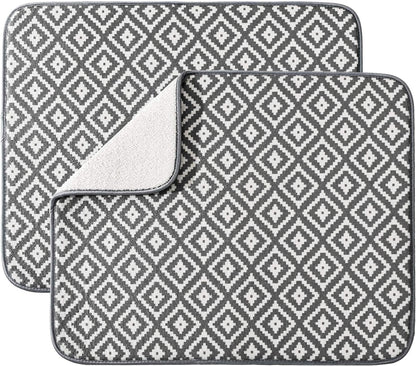 Subekyu Dish Drying Mat - Ultra Absorbent Microfiber Drainer Mats | 2 Pack, 19.2" x 15.8" (Rhombus)