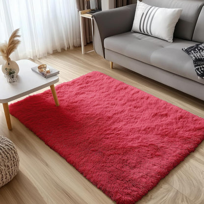 OLANLY 3x5 Soft Fluffy Shaggy Bedside Rug - Machine Washable Indoor Carpet for Kids & Nursery | Red