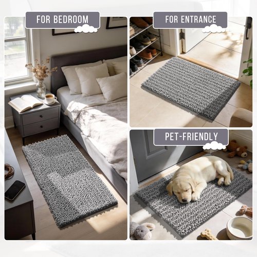 Yimobra Bathroom Rugs Non Slip Washable 32x20 Inch - Ultra Soft Absorbent Chenille Bath Mat, Quick Dry Shaggy Floor Carpet for Tub Shower, Gray Home Decor Accessories