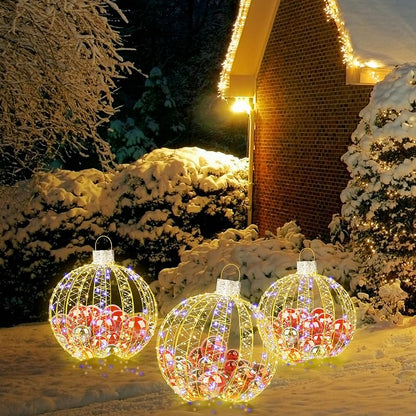 Gold 3 Pack Christmas Lighted Balls – 15/20/25in Outdoor Indoor LED Orbs (Variation: Gold/3 PCS)