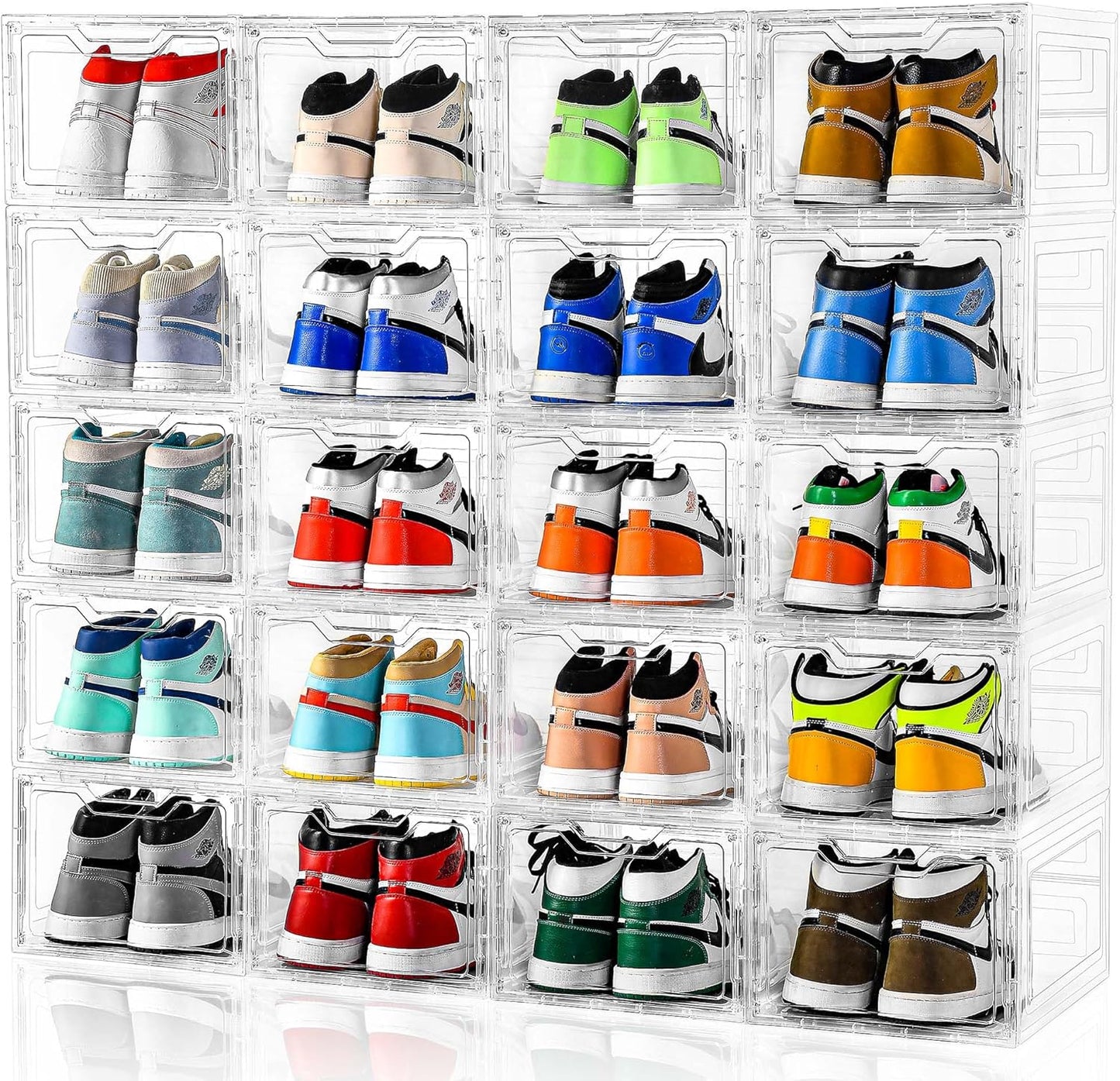 Skiennix Large Clear Shoe Boxes - Stackable Shoe Storage Organizer with Lids | Fits Up to US Size 13