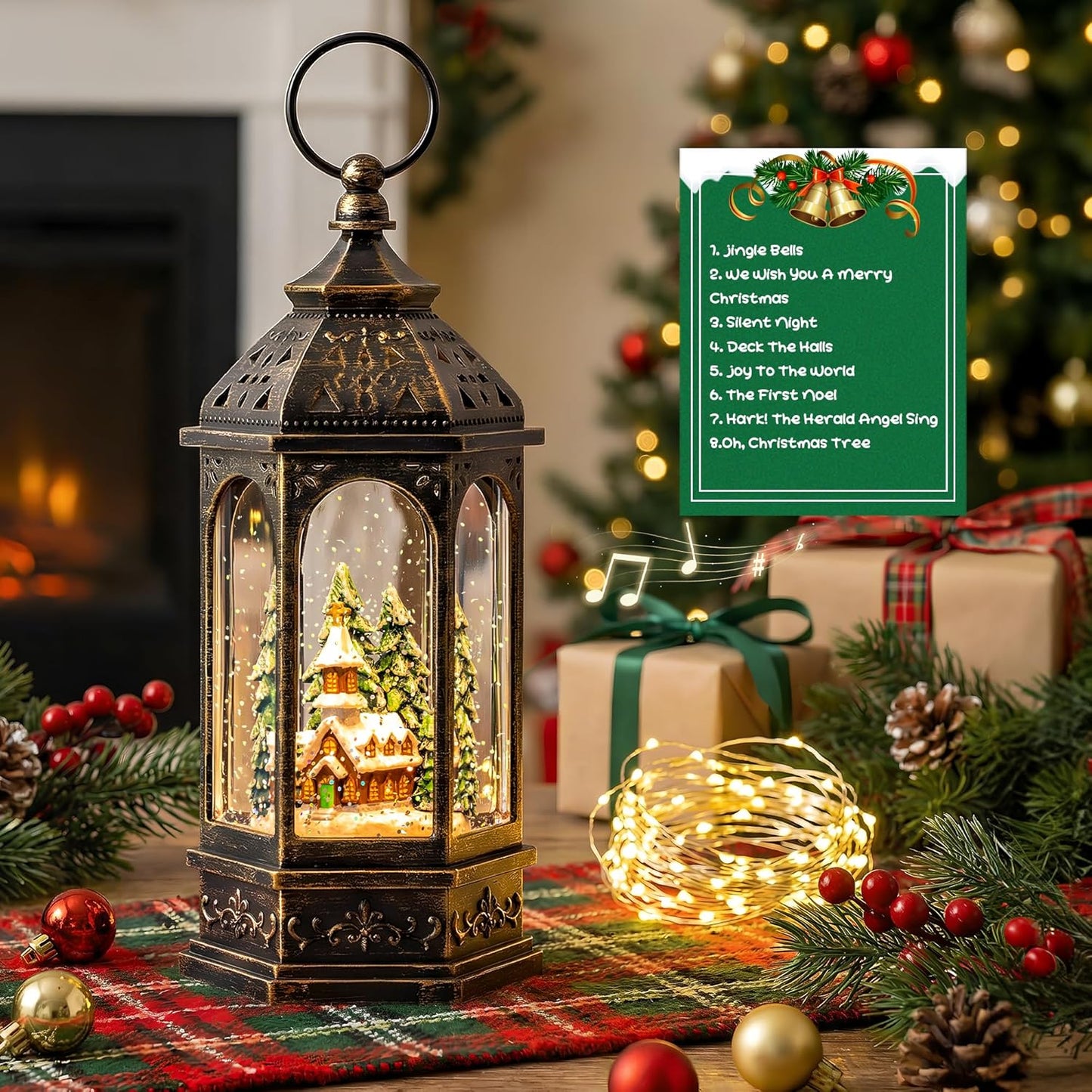 Regine Switzerland Christmas Snow Globe Lantern - Lighted Musical Church Decoration | Battery Operated & USB Powered
