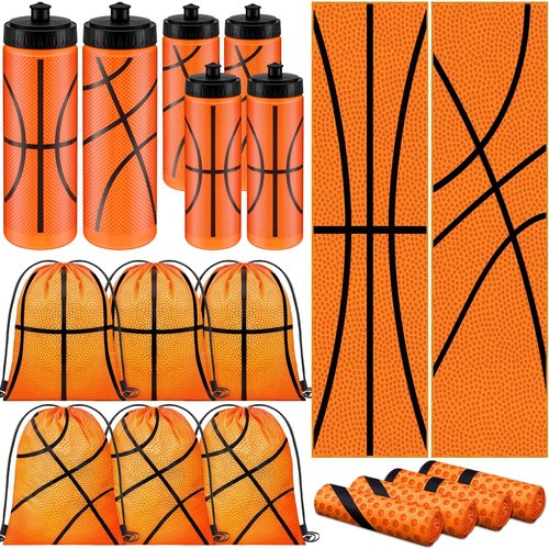 18 Pcs Sports Party Favors Basketball Soccer Water Bottle Baseball Softball Cooling Towel 6 Sports Water Bottle 6 Ice Towel 6 Drawstring Bag Football Volleyball Towel for Team Gift