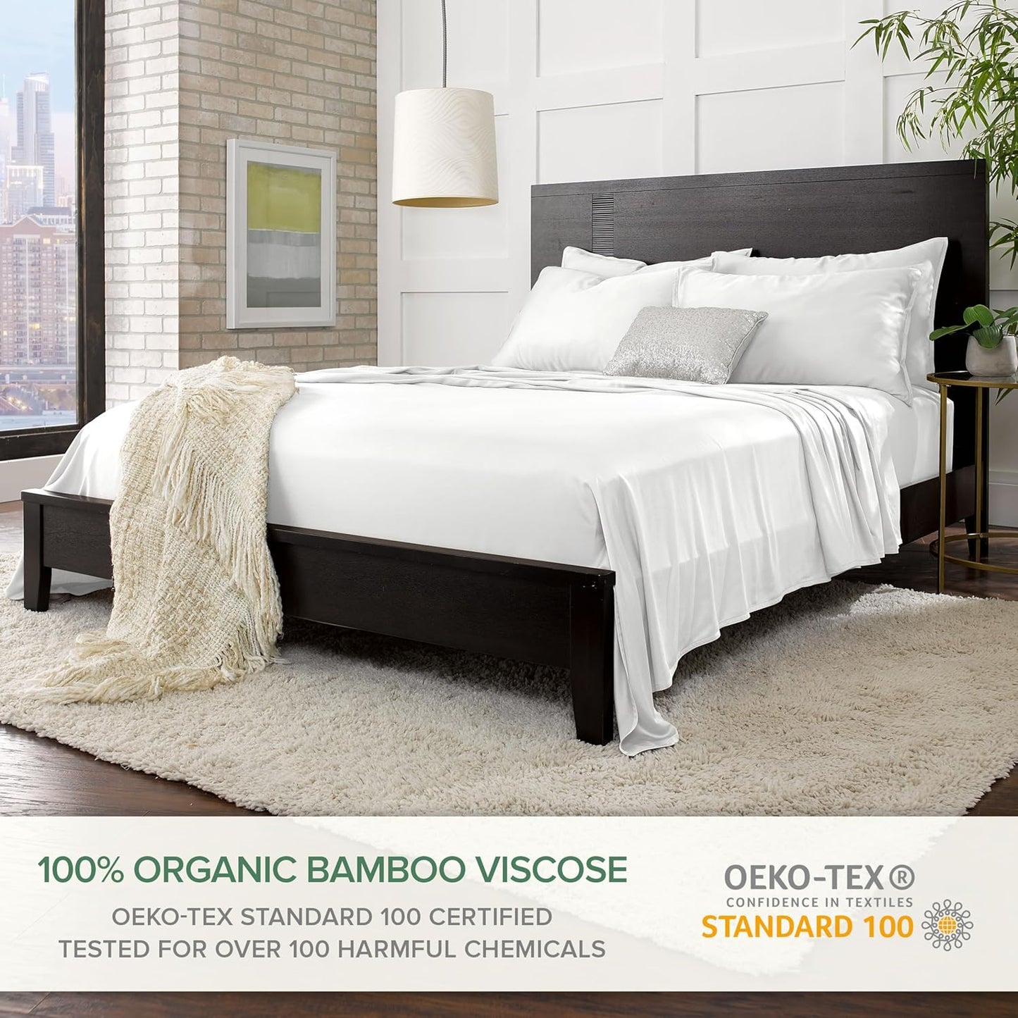 Pure Bamboo Split King Sheets - 100% Organic Viscose Bed Sheet Set, Soft & Cooling, 2 Fitted Sheets (White)