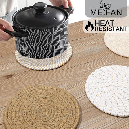 ME.FAN 7-Inch Cotton Thread Weave Trivets - Set of 4 Large Potholders for Pots & Pans | Protects Countertops