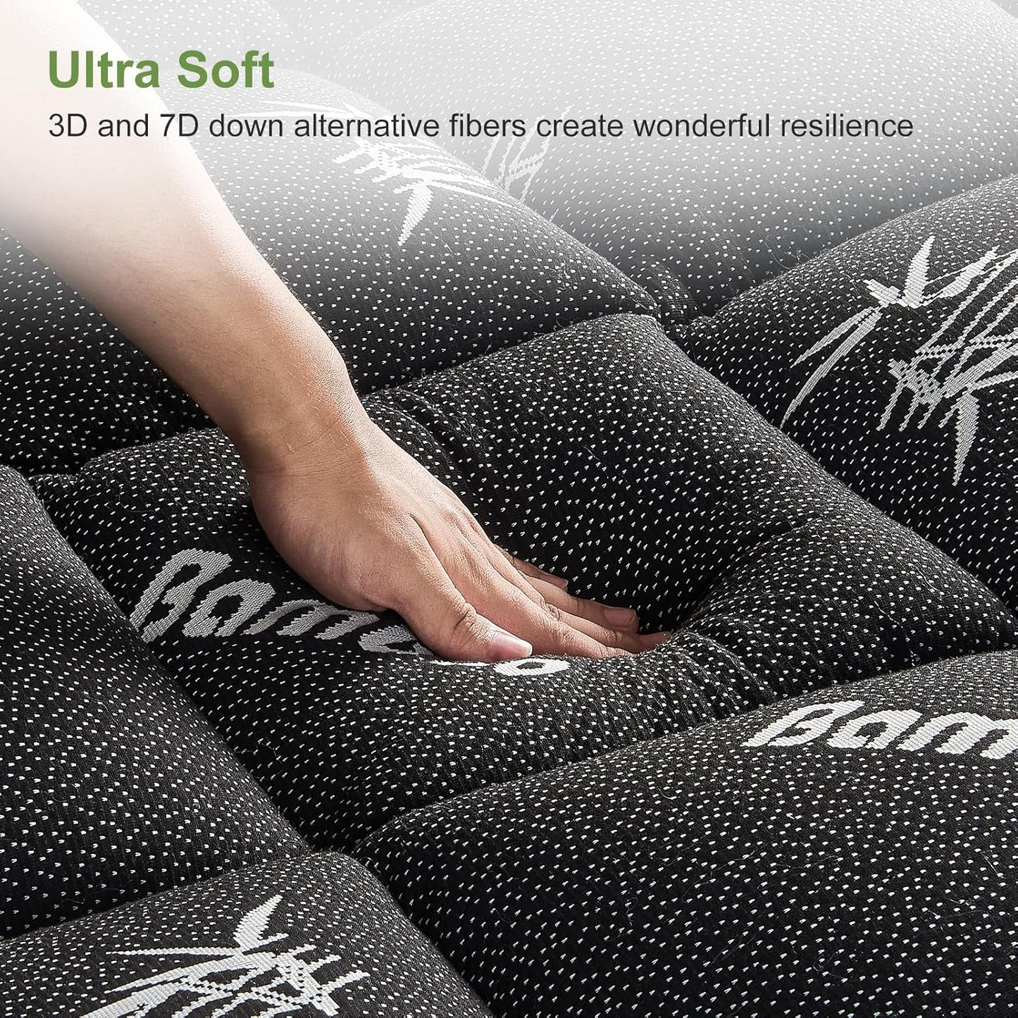 ViscoSoft Queen Size Mattress Topper - Soft Bamboo Pillow Top for Back Pain Relief | Cooling Dark Grey