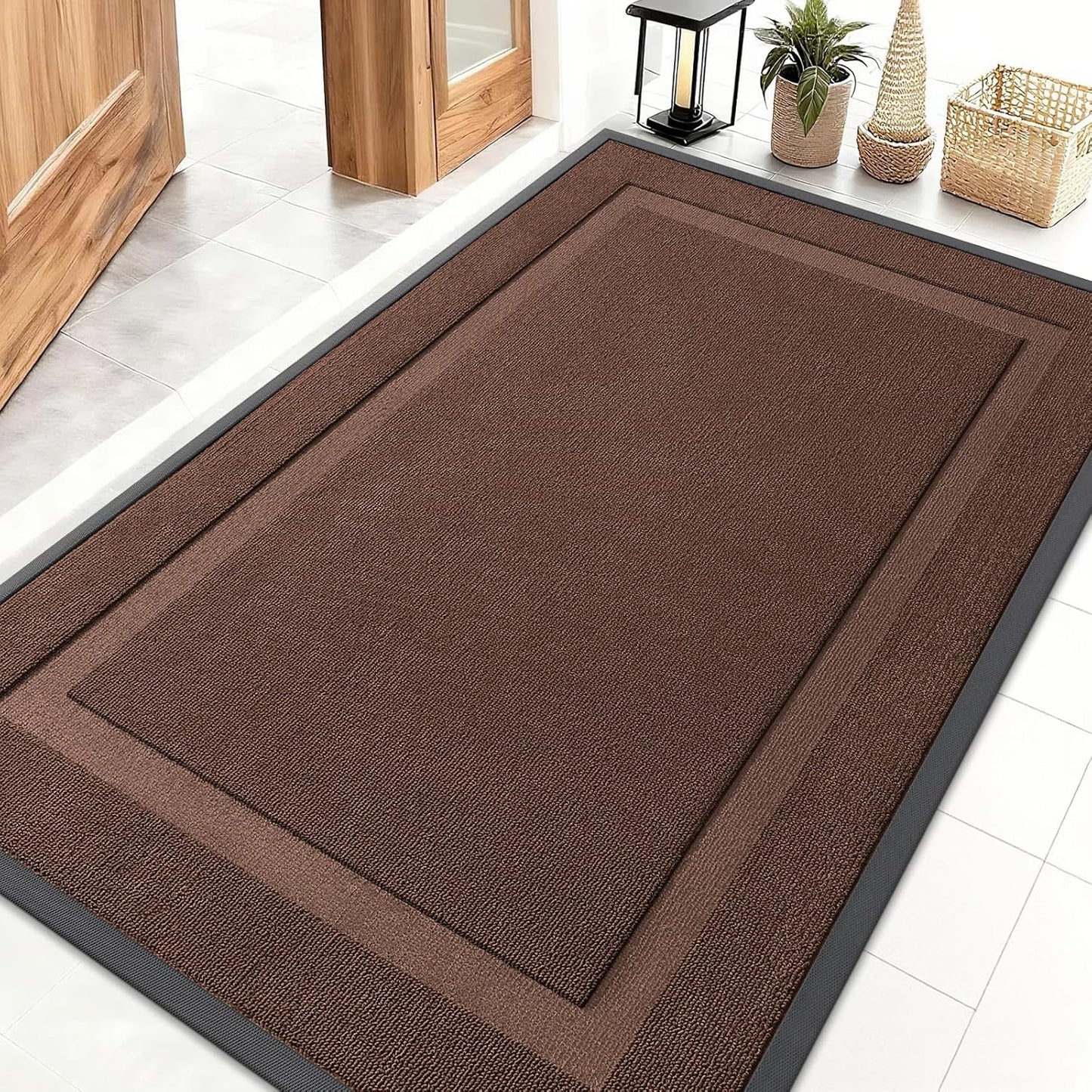 OLANLY Indoor Outdoor Doormat - Waterproof All-Season Entry Mat, Sturdy Rubber, 47x32, Chocolate Brown