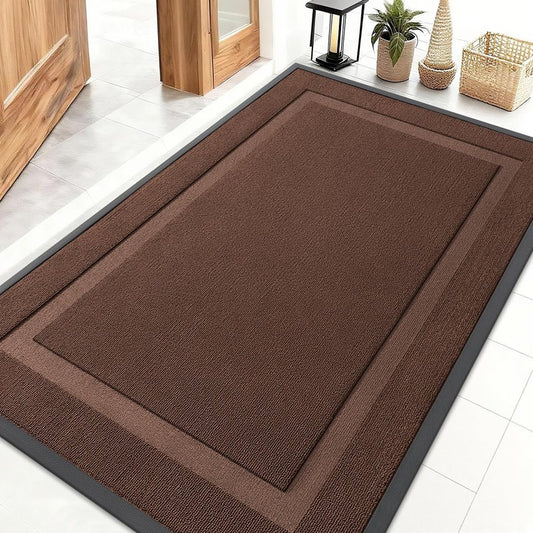 OLANLY Front Door Mat Indoor Outdoor Entrance, Waterproof All-Season, All-Weather Doormat, Sturdy Natural Rubber, Low Profile, Easy Clean Patio Porch Entryway Mat, 47x32, Chocolate Brown