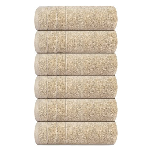 Tens Towels Pack of 6 Hand Towels, 100% Cotton, Lighter Weight, Quick to Dry, 16 x 28 Inches, Super Soft & Absorbent, Perfect for Bathroom & Kitchen (Beige)