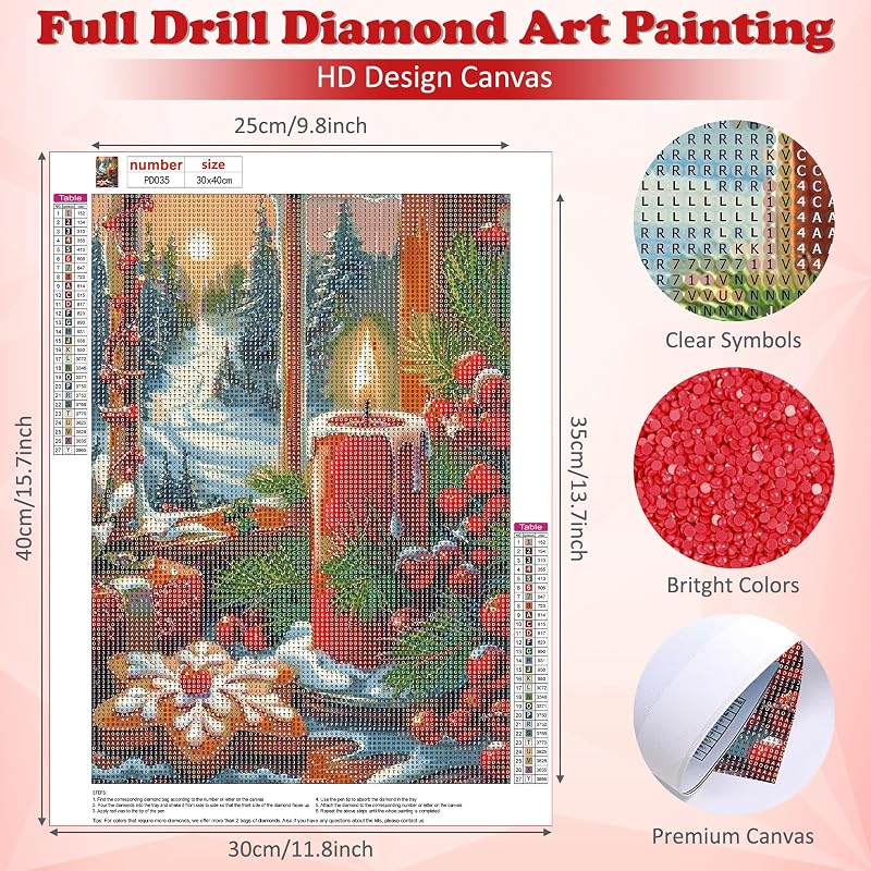 DOMROM Christmas Diamond Art Kit for Adults - Candle Design, Variation PD035