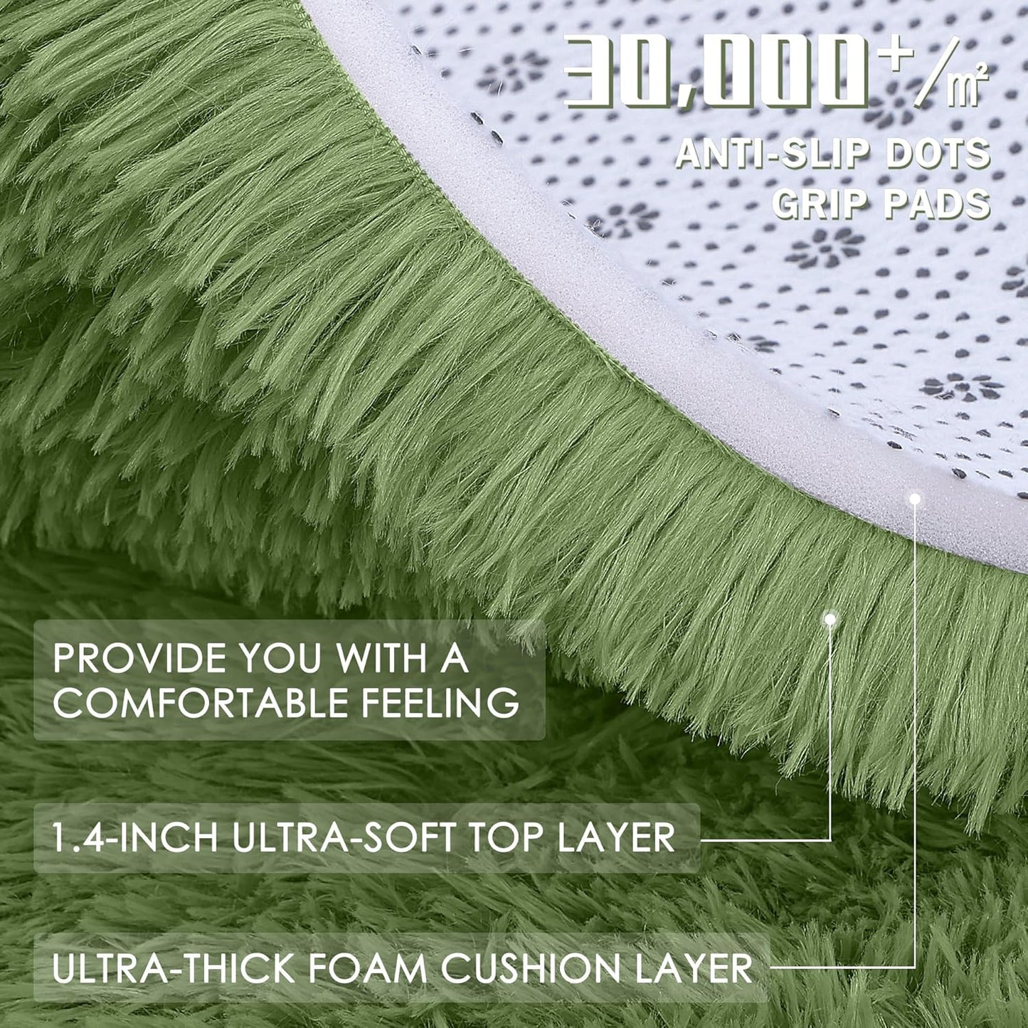 OLANLY Green Round Area Rug - Soft, Fluffy, Machine Washable 9 ft Circle Carpet for Bedroom & Living Room