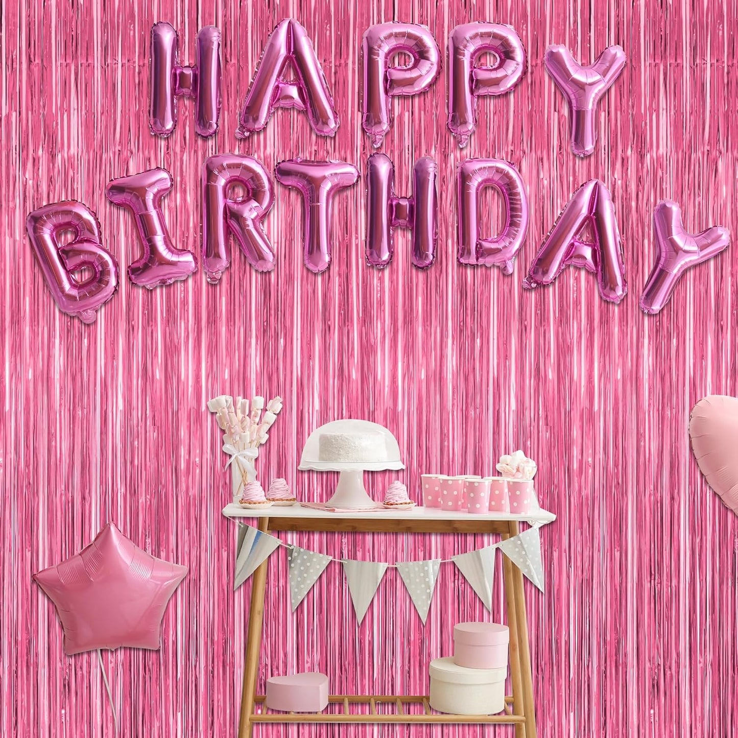 ZATAYE Pink Foil Fringe Curtains - 12 Pack Metallic Tinsel Backdrop for Parties | 3.28 FT x 7.05 FT