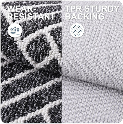 OLANLY Door Mat Set - Geometric Indoor & Outdoor Mats | 29.5"x17" & 32"x20" - Stylish Black Design