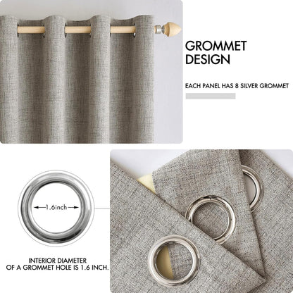 MIULEE Blackout Linen Curtains - 100% Thermal Insulated Greige Draperies | Room Darkening 52x96 Inch (2 Panels)