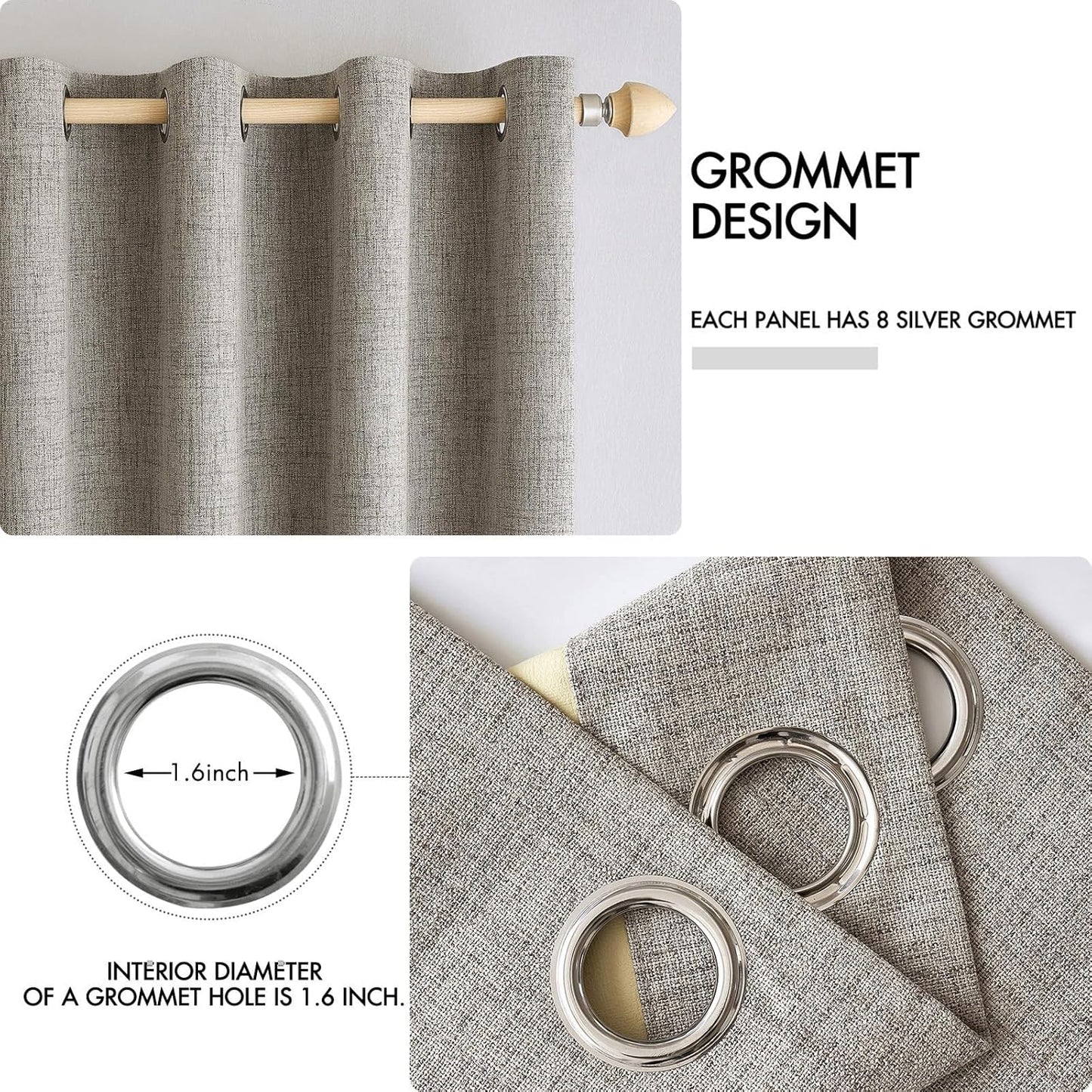MIULEE Blackout Linen Curtains - 100% Thermal Insulated Greige Drapes | Room Darkening 52x108 Inch (2 Panels)