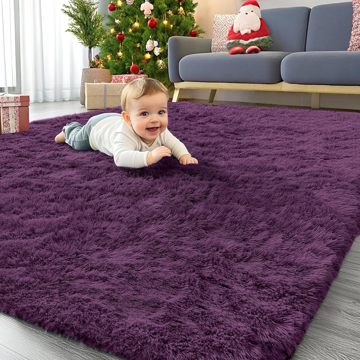 OLANLY Area Rug - Soft Fluffy Shaggy Design | Machine Washable 4x5.9 ft - Dark Purple for Kids & Home Decor