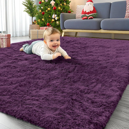 OLANLY Area Rug - Soft Fluffy Shaggy Design | Machine Washable 4x5.9 ft - Dark Purple for Kids & Home Decor