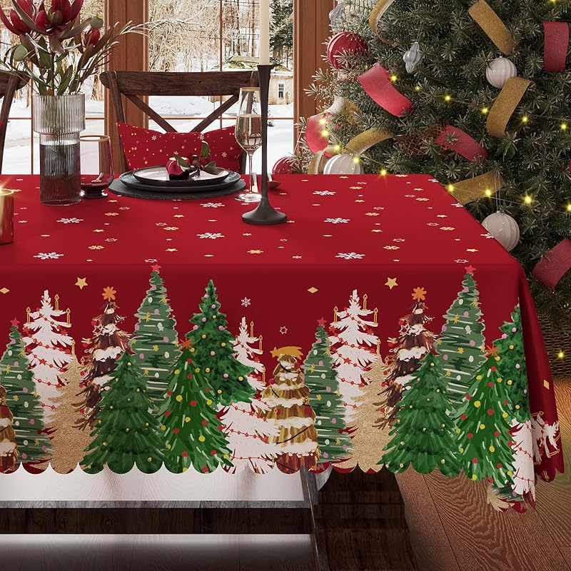 Red 60" x 140" Rectangle Christmas Tablecloth - 100% Polyester