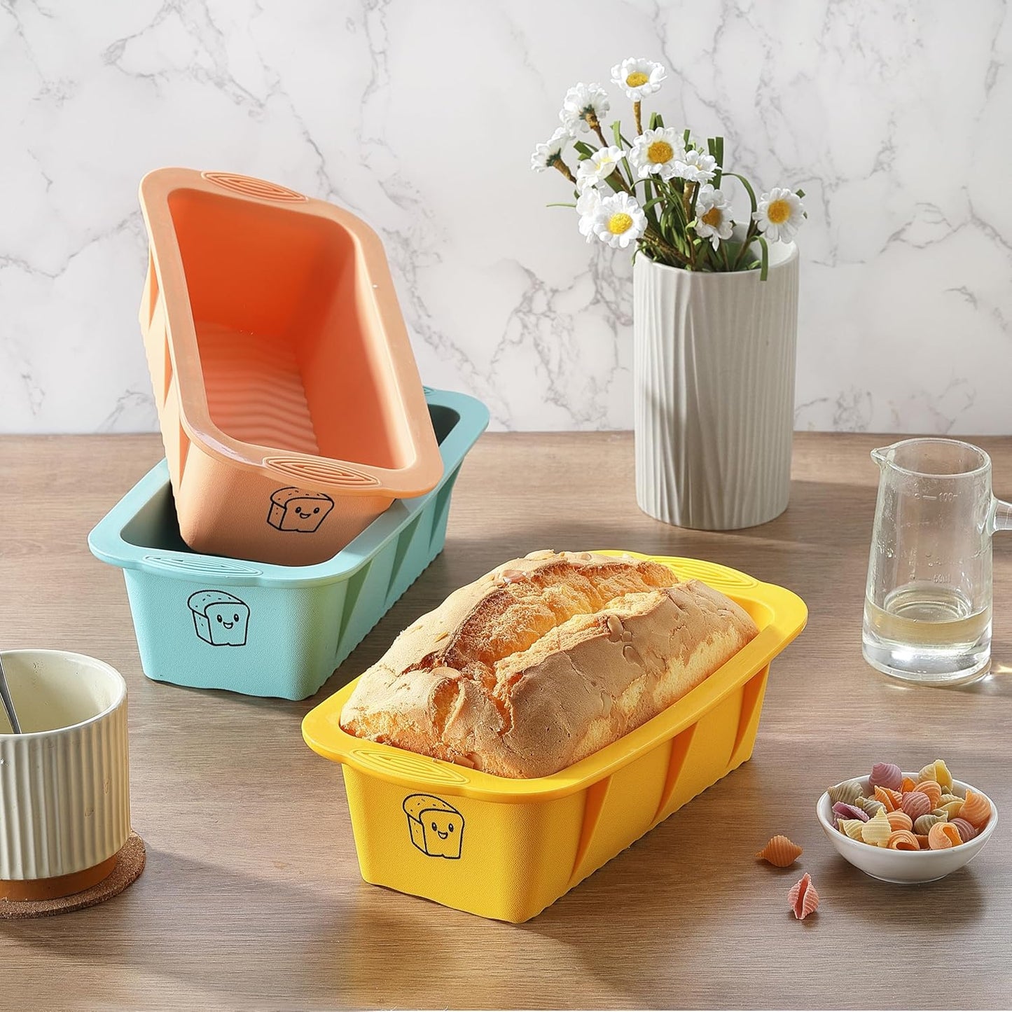 Skiennix Silicone Bread Loaf Pan Set - 3 Non-Stick Baking Pans for Homemade Bread & Cakes | Dishwasher Safe, Nesting Design