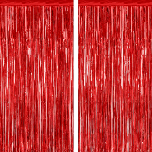Skiennix Red Tinsel Backdrop - 2 Pack Fringe Curtains | 3.28 FT x 7.05 FT for Valentine's Day & Weddings