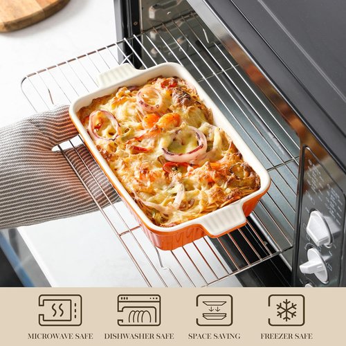 MALACASA Bakeware Set - 4-Piece Porcelain Baking Pans for Oven | Casserole & Lasagna Dishes in Orange (9.4" - 14.7")