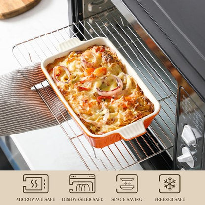 MALACASA Bakeware Set - 4-Piece Porcelain Baking Pans for Oven | Casserole & Lasagna Dishes in Orange (9.4" - 14.7")