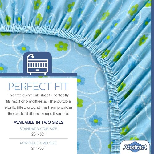 Abstract Cotton Crib Sheets - Ultra Soft Fitted Sheet for Standard Crib Mattress - 28"x52" Blue Floral