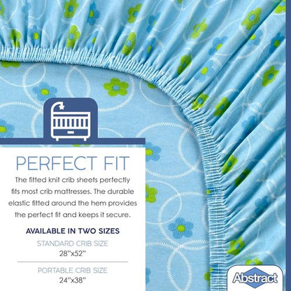 Abstract Cotton Crib Sheets - Ultra Soft Fitted Sheet for Standard Crib Mattress - 28"x52" Blue Floral