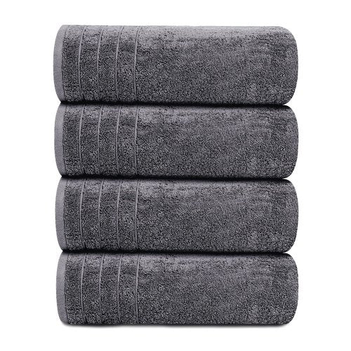 Tens Towels Pack of 4 Extra Large Bath Towels 30 x 60 Inches, 100% Cotton, Larger & Lighter Weight, Quicker to Dry, Super Soft and Absorbent, Perfect for Bathroom, Dark Grey