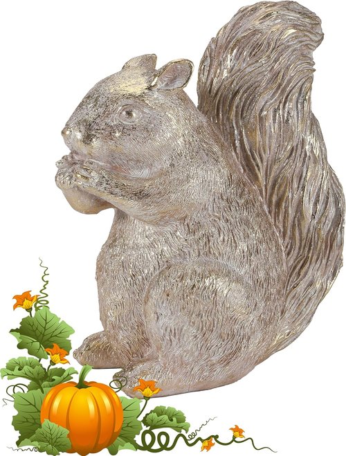 iStatue Squirrel Eating Nut Statue - 9’’ Colorful Resin Woodland Figurine with Harvest Pine Cones for Thanksgiving Decor