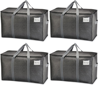 VENO Heavy Duty Moving Bags - Extra Large Storage Solution with Reinforced Handles & Strong Zippers | 4 Pack, Foldable & Reusable