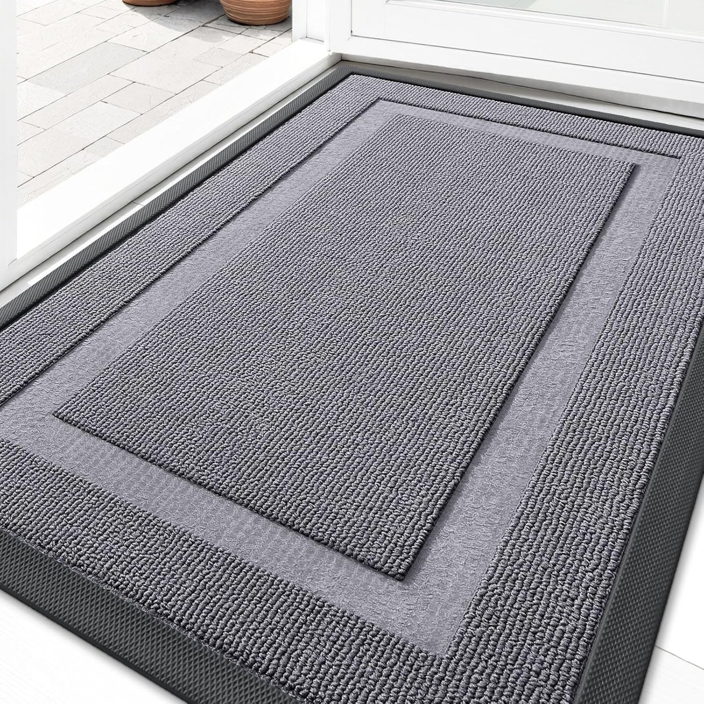 OLANLY Waterproof Front Door Mat - All-Season Indoor/Outdoor Doormat, Easy Clean, Classic Gray, 29.5x17