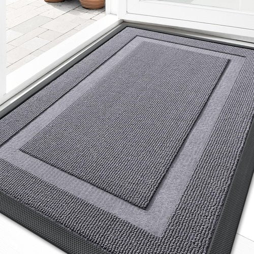 OLANLY Front Door Mat Indoor Outdoor Entrance, Waterproof All-Season, All-Weather Doormat, Sturdy Natural Rubber, Low Profile, Easy Clean Patio Porch Entryway Mat, 71x47, Classic Gray