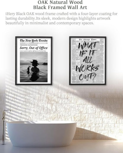 iHery Framed Wall Art - Natural Black Oak 12x16in Motivational Canvas Decor for Bedroom & Living Room