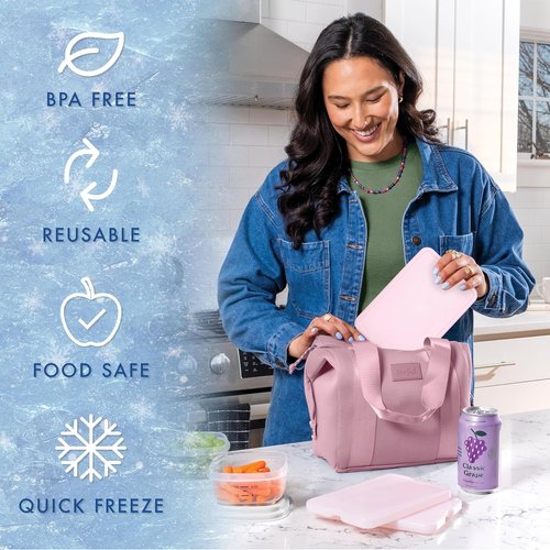 Fit & Fresh Cool Coolers XL Slim Ice Packs - Quick Freeze, Reusable & Space-Saving, Light Pink, 4-Pack